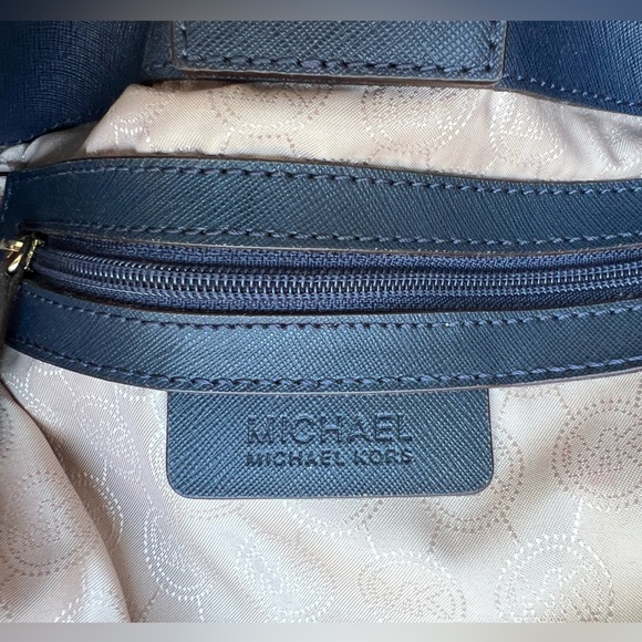 MICHAEL KORS HAMILTON NAVY BLUE GOLD SAFFIANO LEATHER SATCHEL BAG - Picture 13 of 13